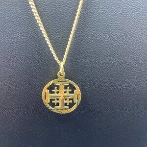 14K Gold Jerusalem Cross Pendant Necklace Vintage Religious Jewelry Minimalist